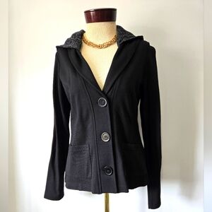 Tonya Debellis Black Sweater Blazer/ Jacket With Removable Hood. Size Medium